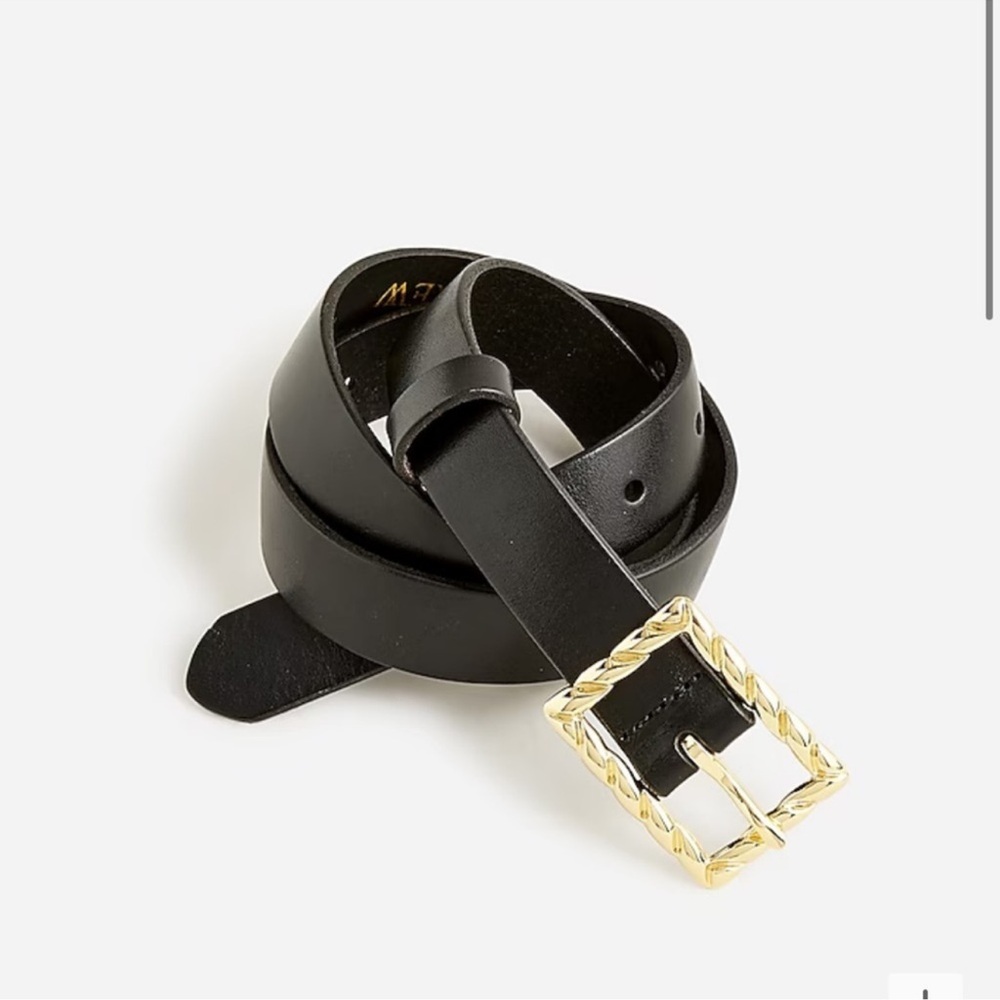 J.Crew Womens Classic Italian Leather Belt Twisted Buckle Black M